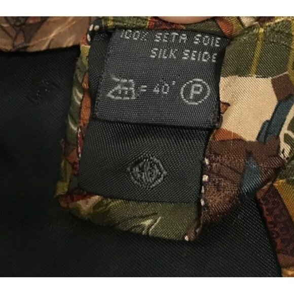 Ermenegildo Zegna 100% Silk Mens Tie Multicolor Leaf & Bird Design Green Brown - Picture 4 of 4